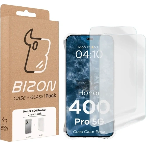 Elastyczne etui + 2x folia na ekran Bizon Case Clear Pack do Honor 400 Pro