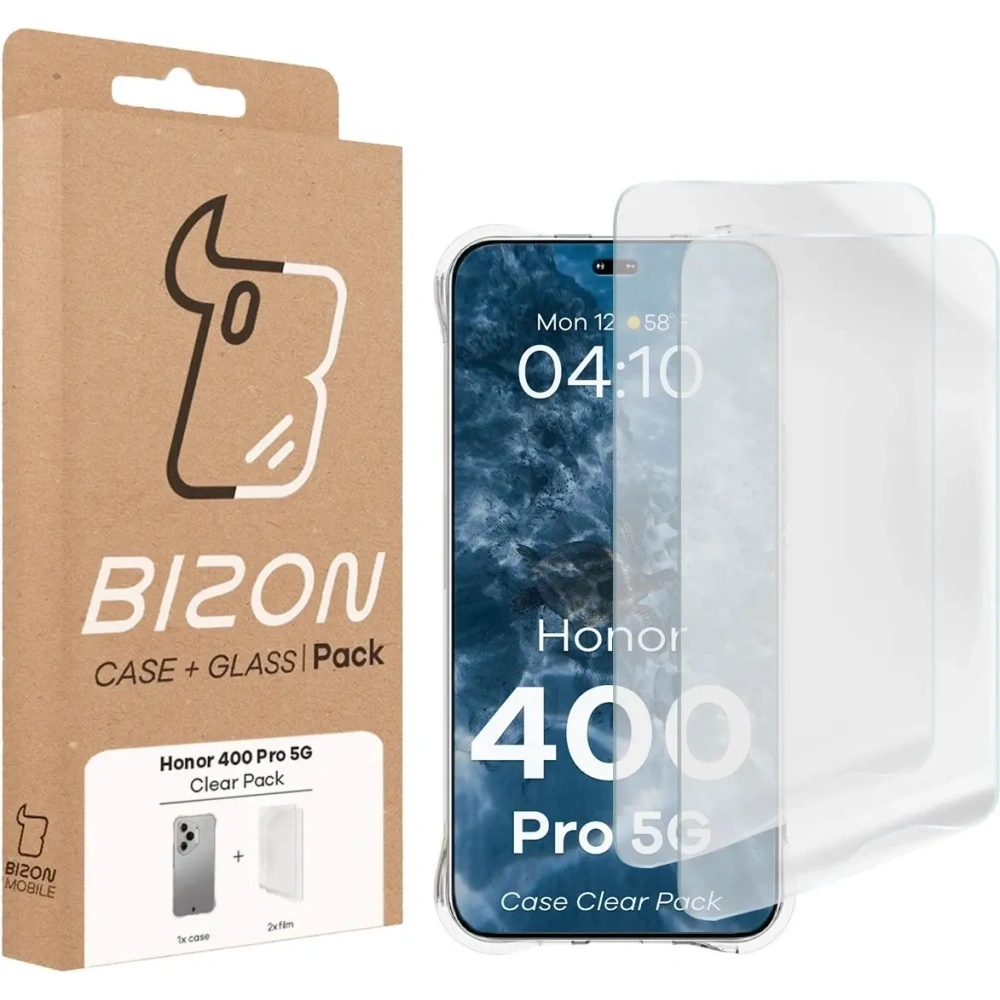 Elastyczne etui + 2x folia na ekran Bizon Case Clear Pack do Honor 400 Pro
