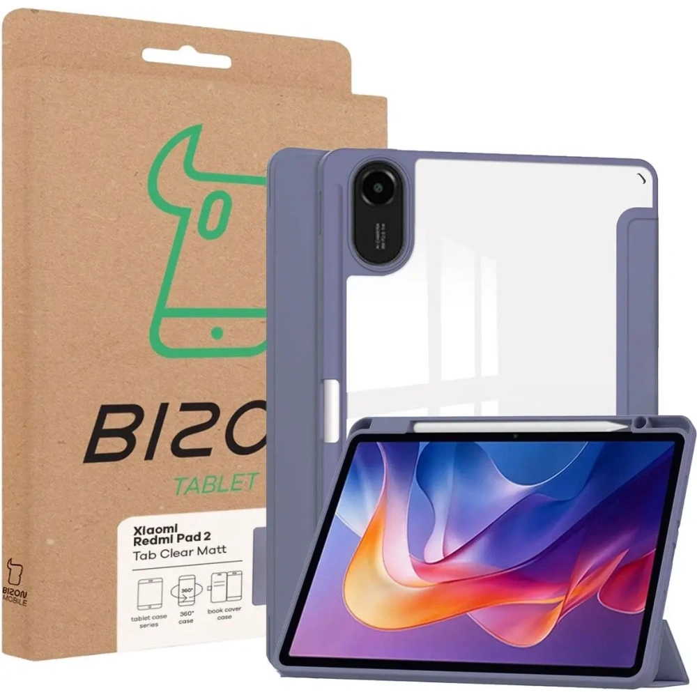 Etui z klapką Bizon Case Tab Clear Matt do Xiaomi Redmi Pad 2 lawendowe