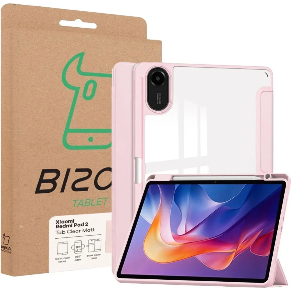 Etui z klapką Bizon Case Tab Clear Matt do Xiaomi Redmi Pad 2 różowe