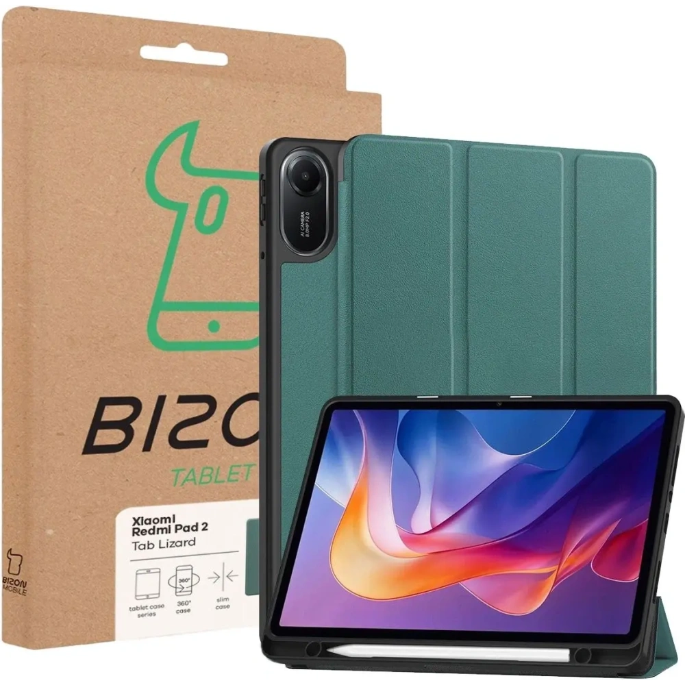 Etui z klapką Bizon Case Tab Lizard do Xiaomi Redmi Pad 2 ciemnozielone