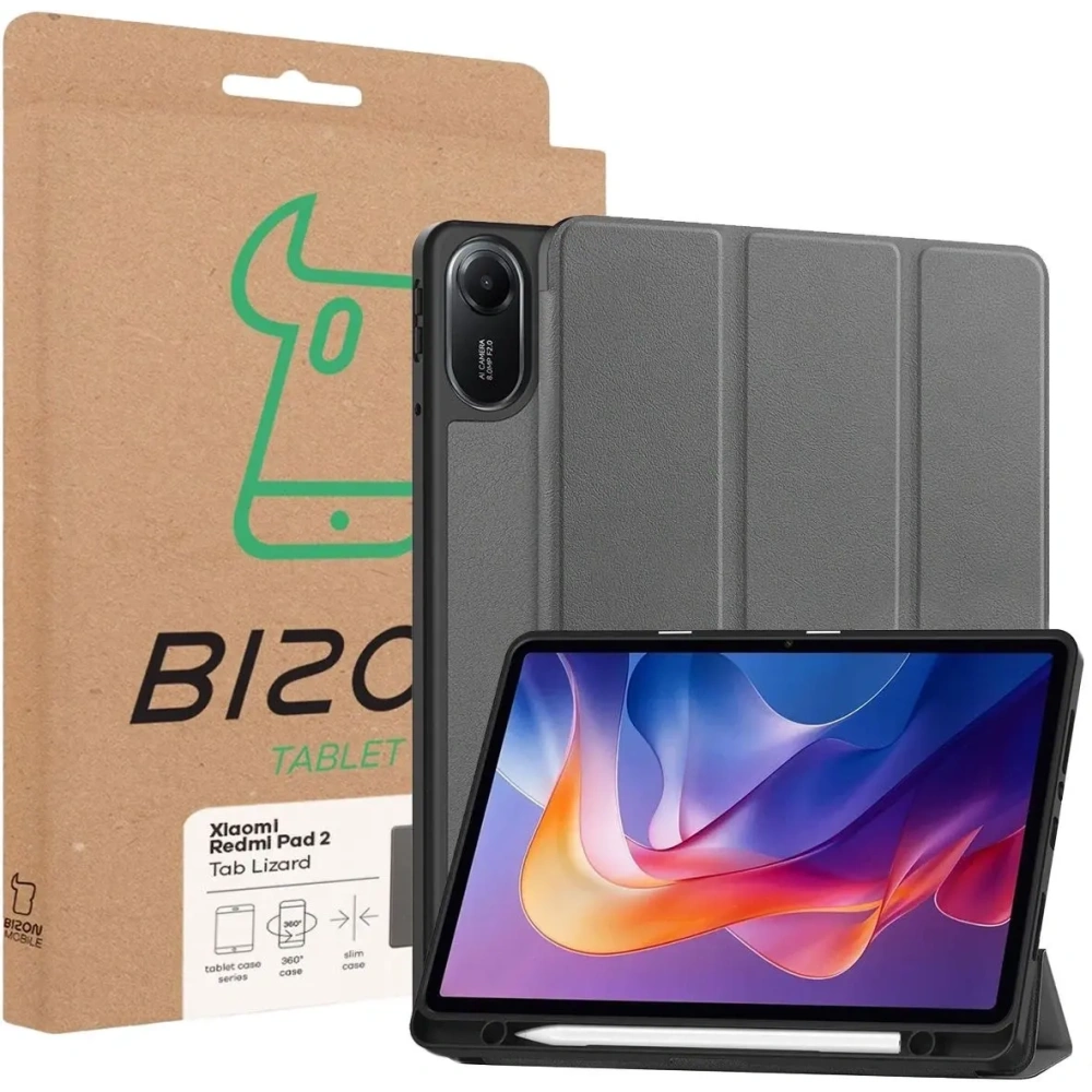 Etui z klapką Bizon Case Tab Lizard do Xiaomi Redmi Pad 2 szare