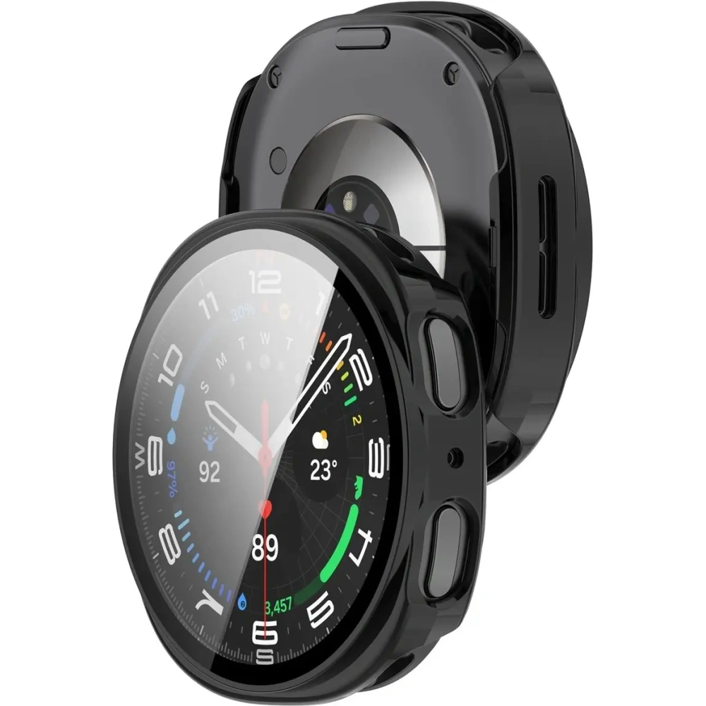 Etui ze szkłem do zegarka Bizon Case+Glass Watch do Samsung Galaxy Watch 8 44mm czarne