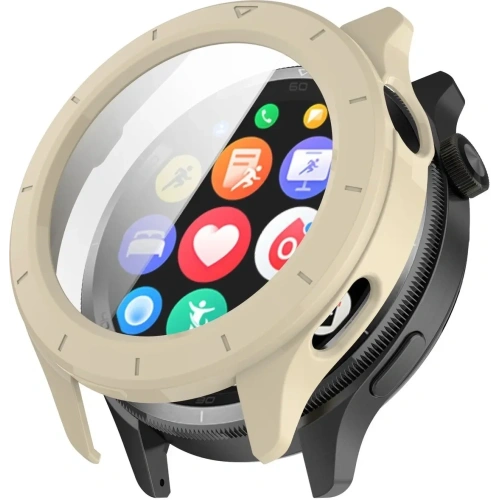 Etui ze szkłem do zegarka Bizon Case+Glass Watch do Xiaomi Watch S4 beżowe