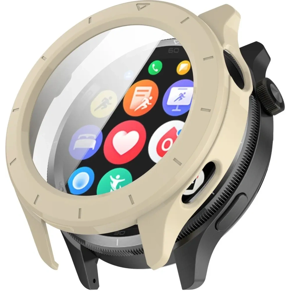 Etui ze szkłem do zegarka Bizon Case+Glass Watch do Xiaomi Watch S4 beżowe