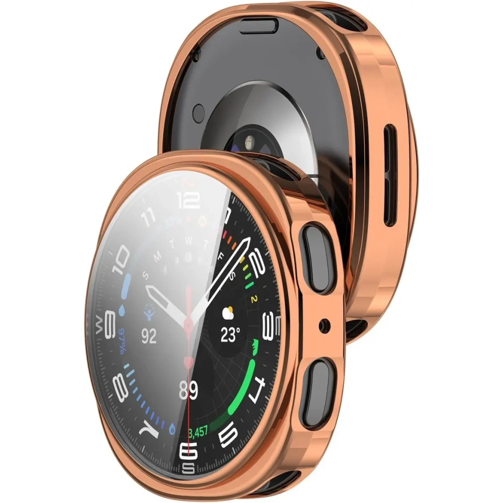 Etui z osłoną ekranu Bizon Case Watch Felipe do Samsung Galaxy Watch 8 44mm różowozłote