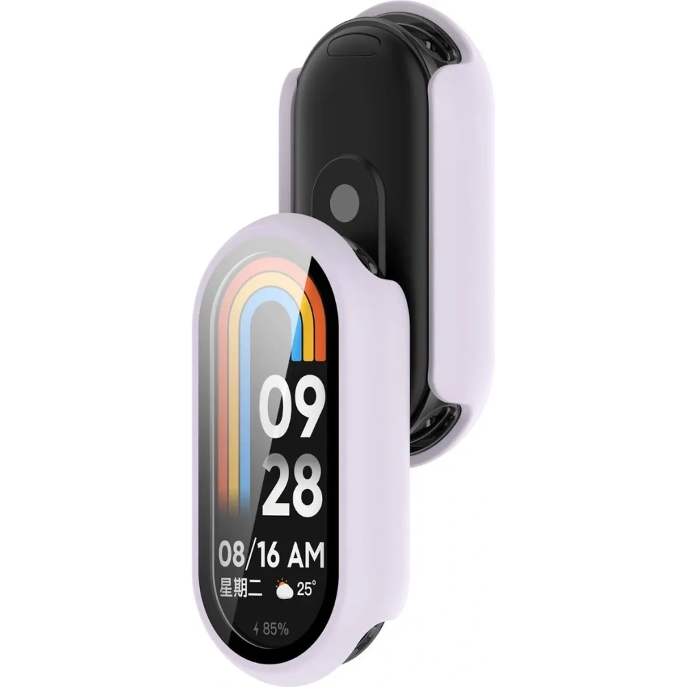 Etui ze szkłem do zegarka Bizon Case+Glass Watch do Xiaomi Smart Band 10 jasnofioletowe