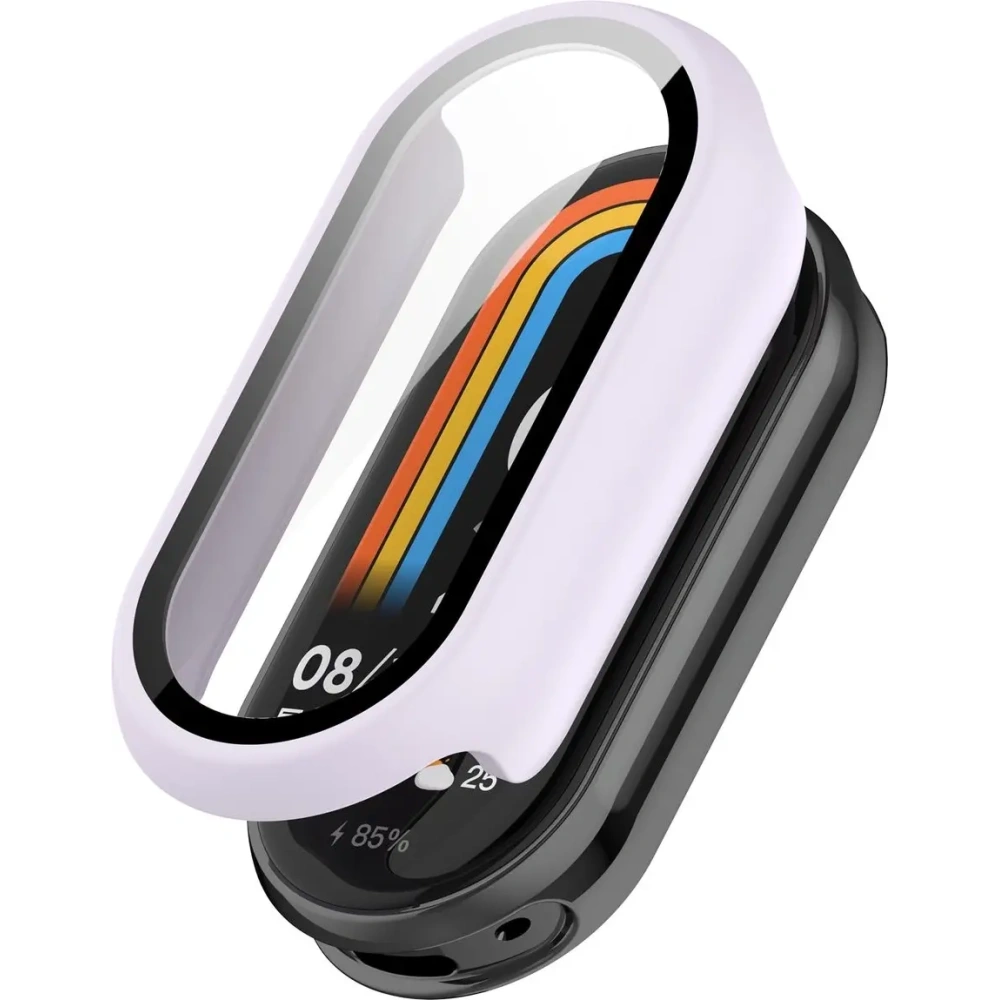 Etui ze szkłem do zegarka Bizon Case+Glass Watch do Xiaomi Smart Band 10 jasnofioletowe