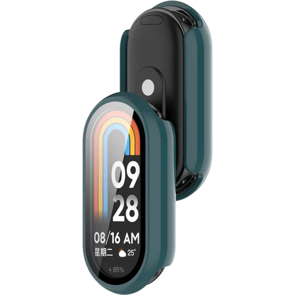 Etui ze szkłem do zegarka Bizon Case+Glass Watch do Xiaomi Smart Band 10 ciemnozielone