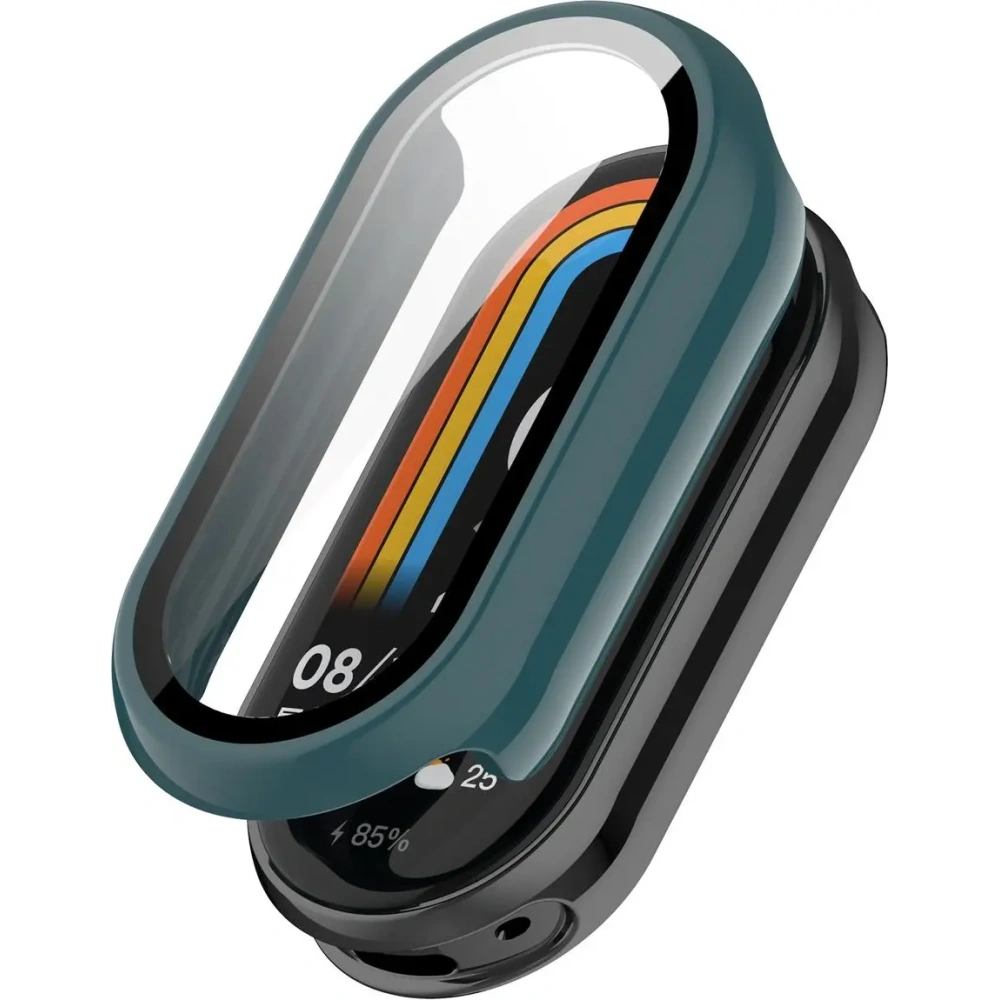 Etui ze szkłem do zegarka Bizon Case+Glass Watch do Xiaomi Smart Band 10 ciemnozielone