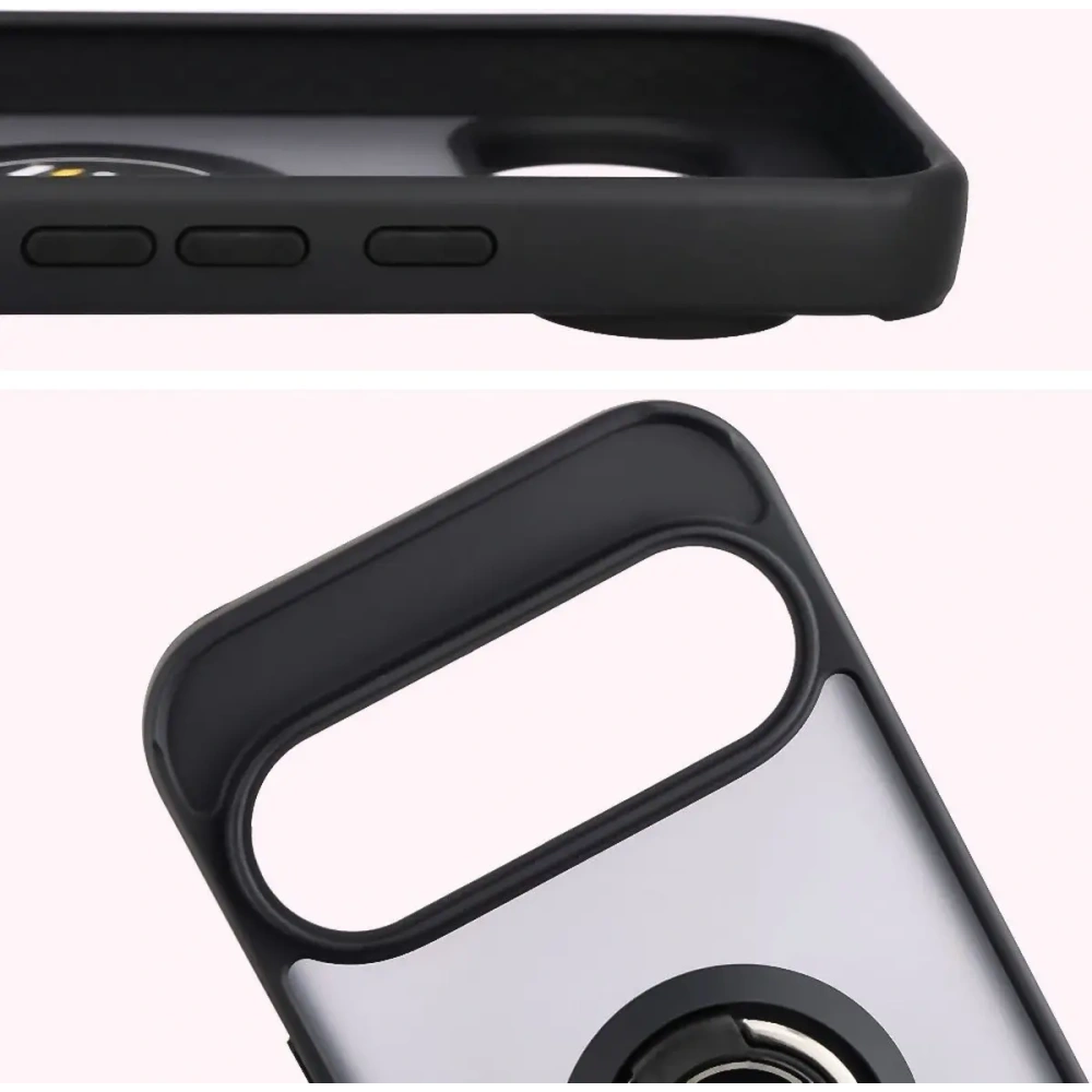 Etui z uchwytem na palec Bizon Case Hybrid Ring do Google Pixel 10 / 10 Pro przydymione z czarną ramką