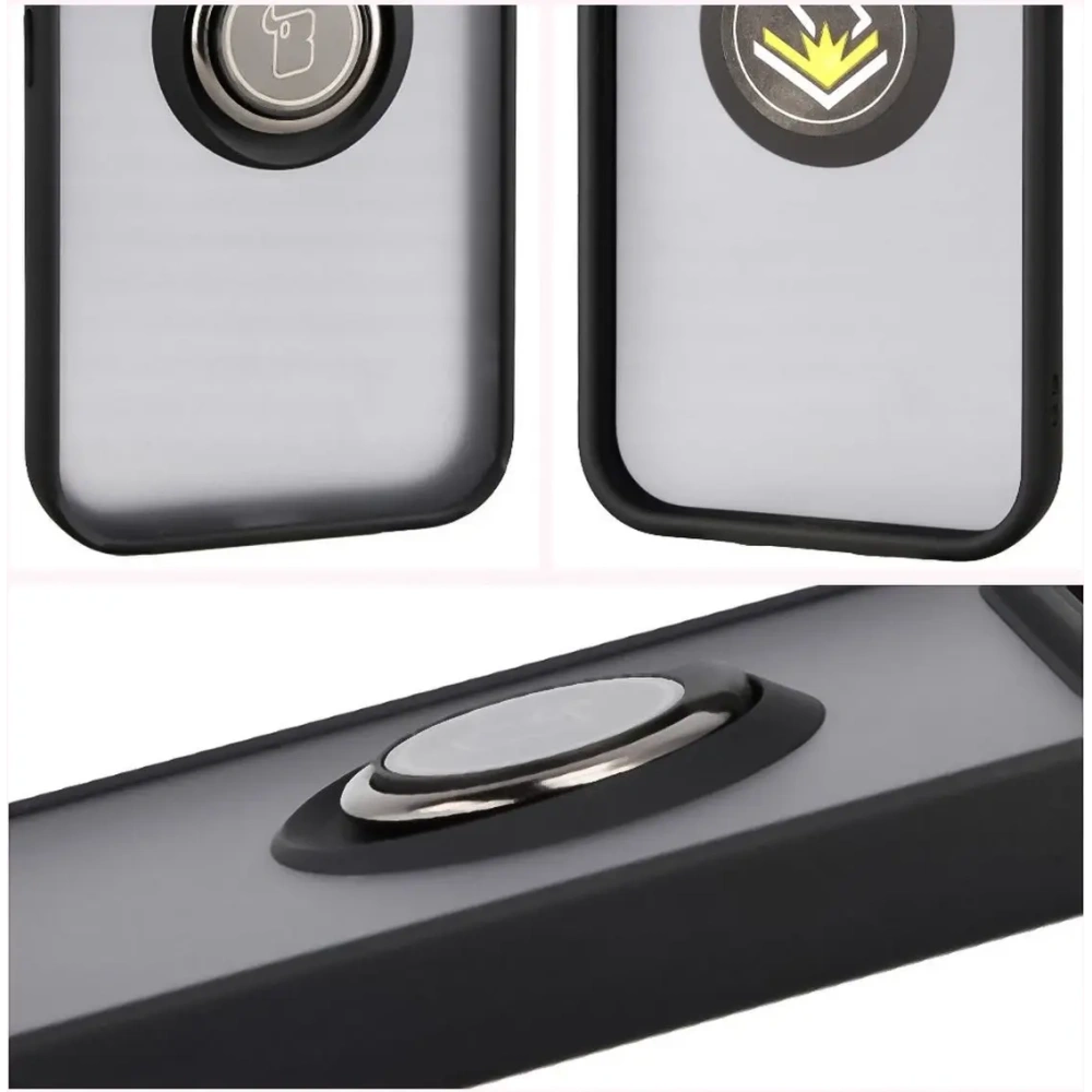 Etui z uchwytem na palec Bizon Case Hybrid Ring do Google Pixel 10 / 10 Pro przydymione z czarną ramką