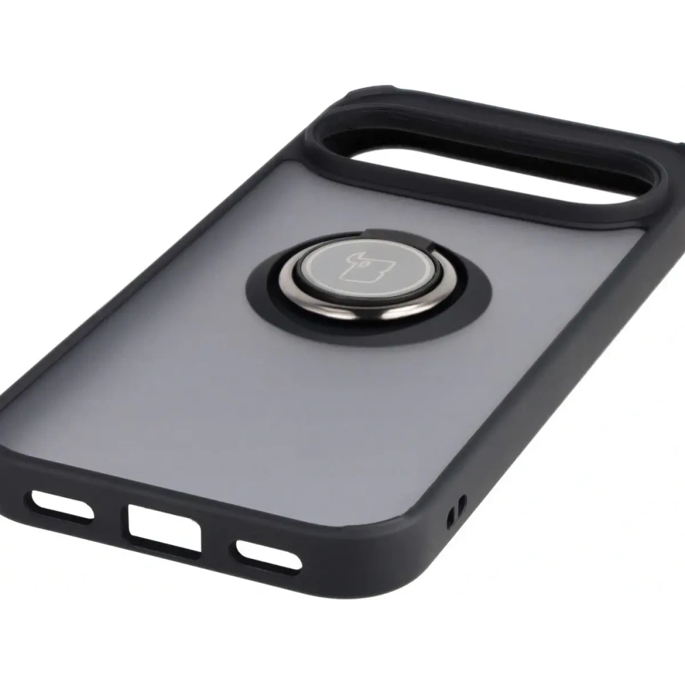 Etui z uchwytem na palec Bizon Case Hybrid Ring do Google Pixel 10 / 10 Pro przydymione z czarną ramką