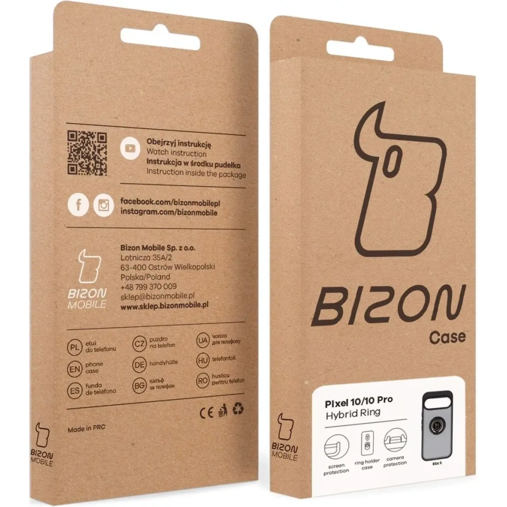 Etui z uchwytem na palec Bizon Case Hybrid Ring do Google Pixel 10 / 10 Pro przydymione z czarną ramką