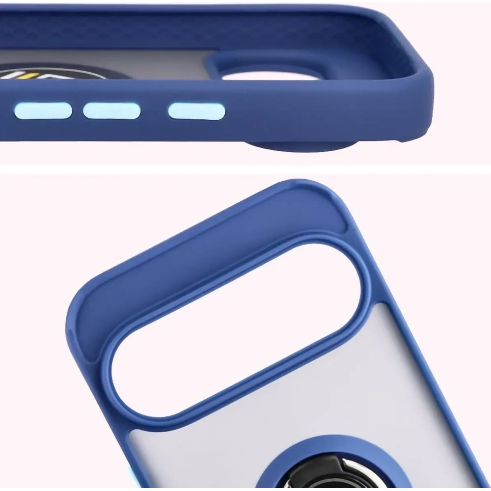 Etui z uchwytem na palec Bizon Case Hybrid Ring do Google Pixel 10 / 10 Pro przydymione z granatową ramką
