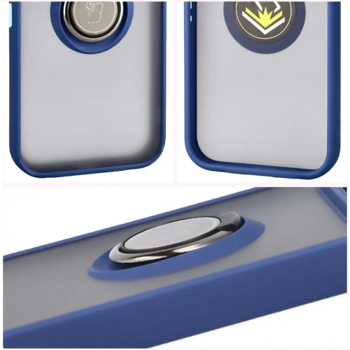 Etui z uchwytem na palec Bizon Case Hybrid Ring do Google Pixel 10 / 10 Pro przydymione z granatową ramką
