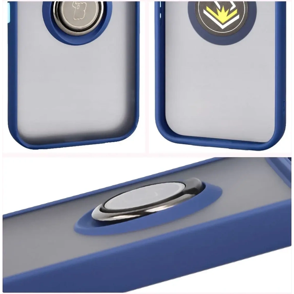 Etui z uchwytem na palec Bizon Case Hybrid Ring do Google Pixel 10 / 10 Pro przydymione z granatową ramką