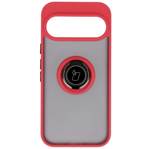 Etui z uchwytem na palec Bizon Case Hybrid Ring do Google Pixel 10 / 10 Pro przydymione z czerwoną ramką