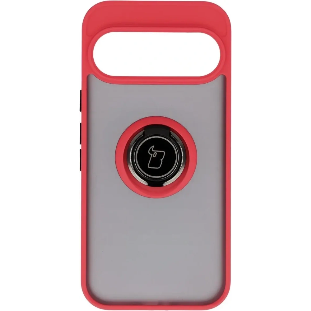 Etui z uchwytem na palec Bizon Case Hybrid Ring do Google Pixel 10 / 10 Pro przydymione z czerwoną ramką