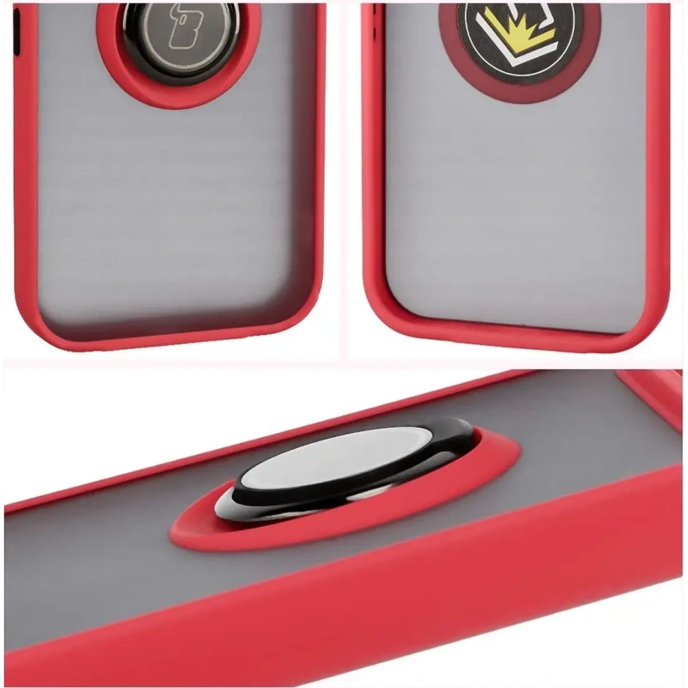 Etui z uchwytem na palec Bizon Case Hybrid Ring do Google Pixel 10 / 10 Pro przydymione z czerwoną ramką