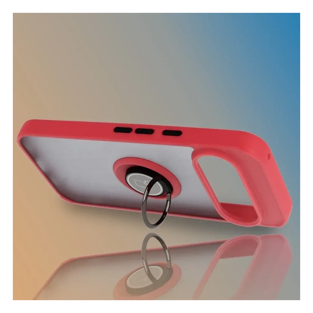 Etui z uchwytem na palec Bizon Case Hybrid Ring do Google Pixel 10 / 10 Pro przydymione z czerwoną ramką