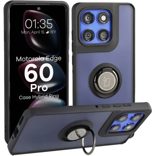 Etui z uchwytem na palec Bizon Case Hybrid Ring do Motorola Edge 60 Pro przydymione z czarną ramką