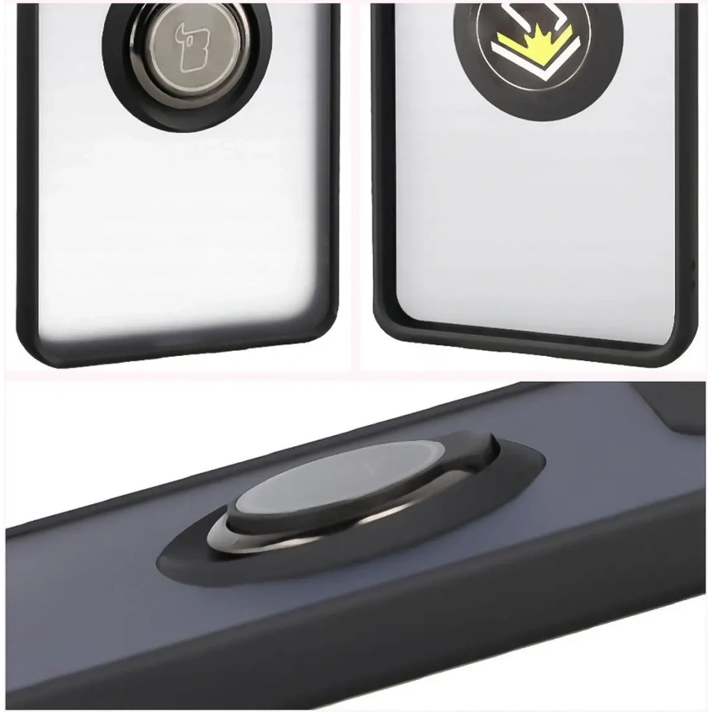 Etui z uchwytem na palec Bizon Case Hybrid Ring do Motorola Edge 60 Pro przydymione z czarną ramką