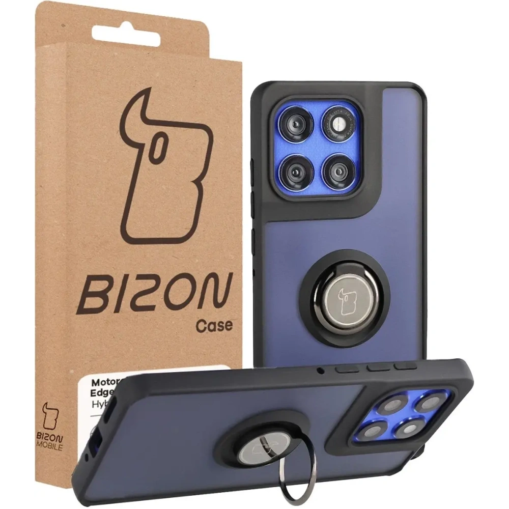 Etui z uchwytem na palec Bizon Case Hybrid Ring do Motorola Edge 60 Pro przydymione z czarną ramką