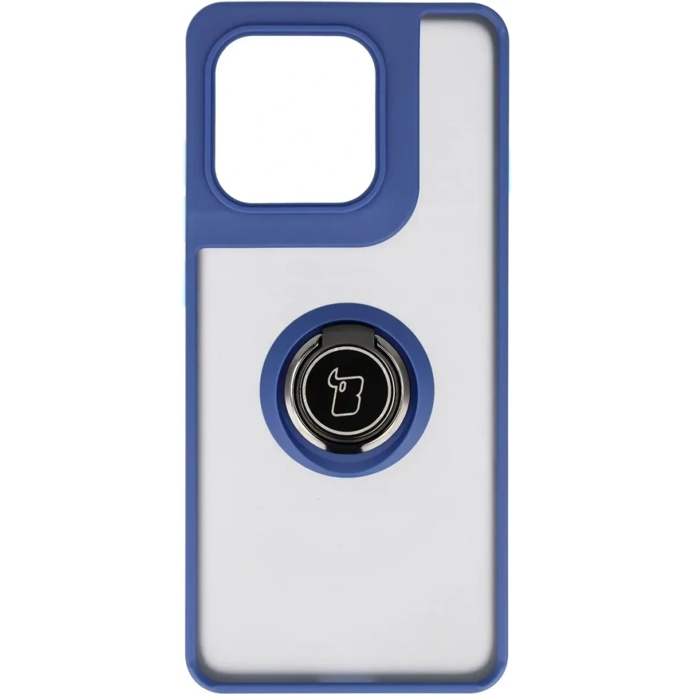Etui z uchwytem na palec Bizon Case Hybrid Ring do Motorola Edge 60 Pro przydymione z granatową ramką