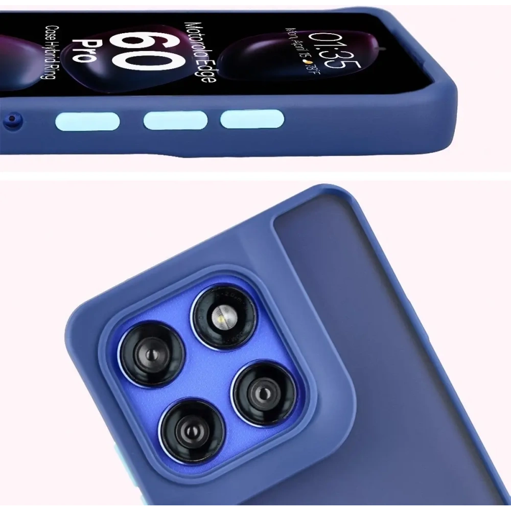 Etui z uchwytem na palec Bizon Case Hybrid Ring do Motorola Edge 60 Pro przydymione z granatową ramką
