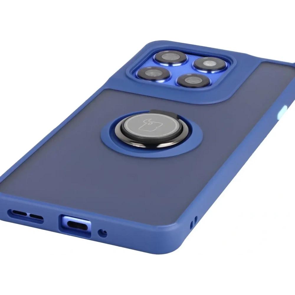 Etui z uchwytem na palec Bizon Case Hybrid Ring do Motorola Edge 60 Pro przydymione z granatową ramką