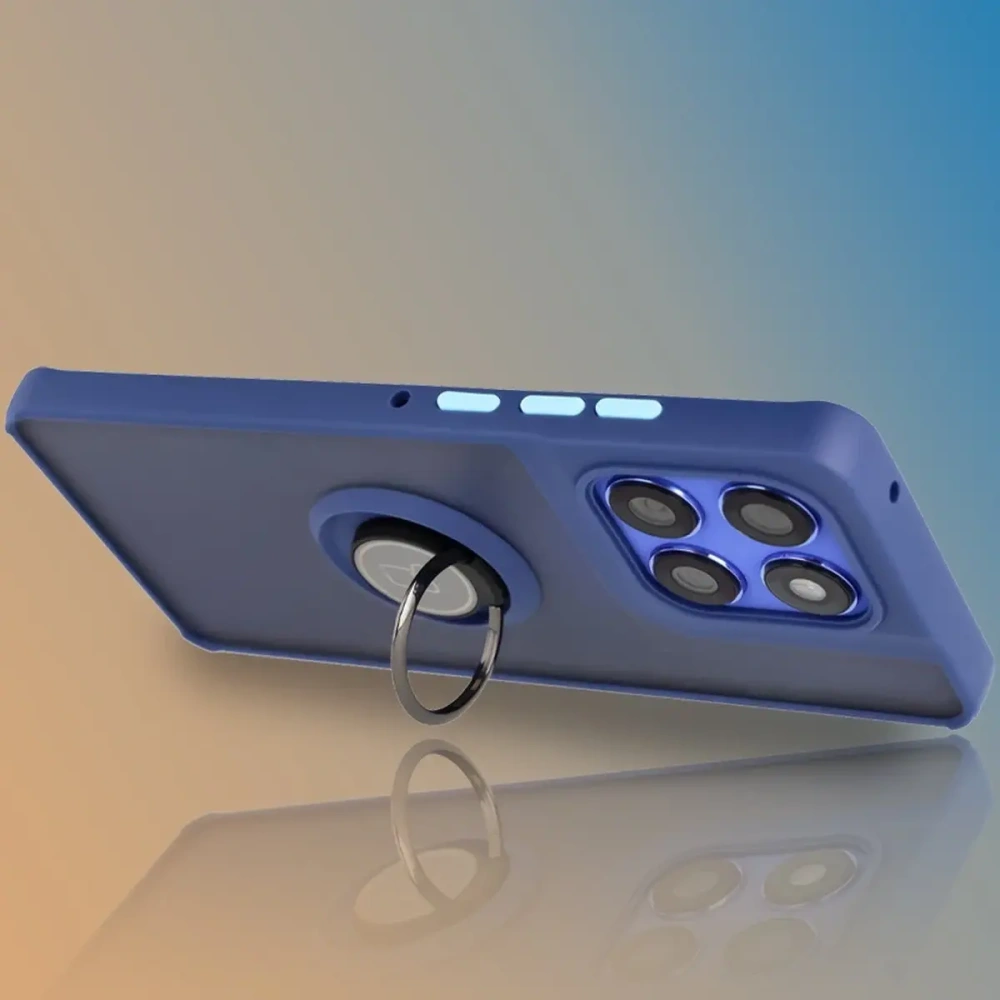 Etui z uchwytem na palec Bizon Case Hybrid Ring do Motorola Edge 60 Pro przydymione z granatową ramką