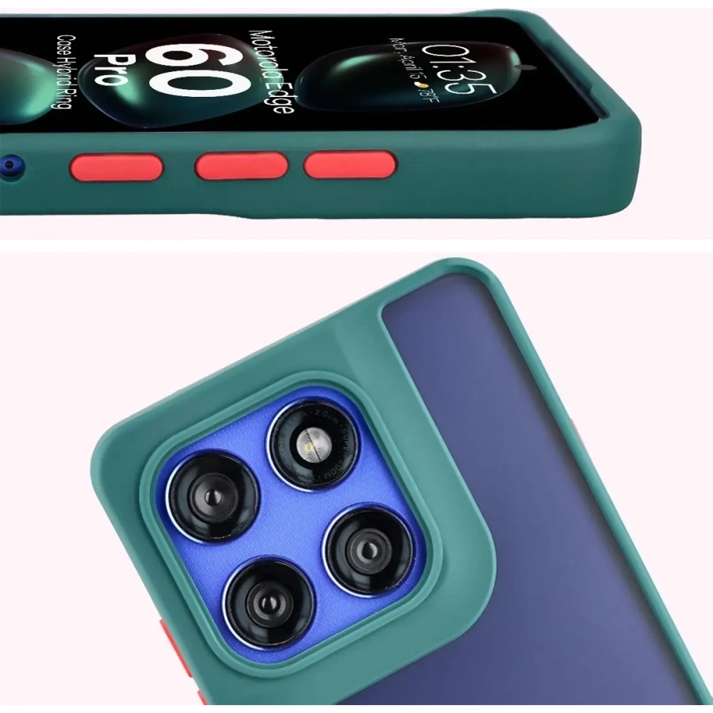 Etui z uchwytem na palec Bizon Case Hybrid Ring do Motorola Edge 60 Pro przydymione z ciemnozieloną ramką
