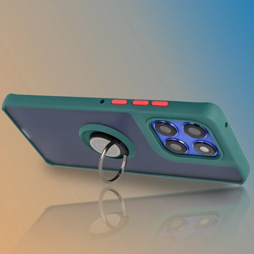 Etui z uchwytem na palec Bizon Case Hybrid Ring do Motorola Edge 60 Pro przydymione z ciemnozieloną ramką