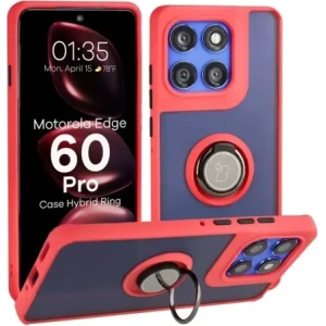 Etui z uchwytem na palec Bizon Case Hybrid Ring do Motorola Edge 60 Pro przydymione z czerwoną ramką