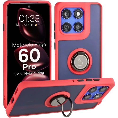Etui z uchwytem na palec Bizon Case Hybrid Ring do Motorola Edge 60 Pro przydymione z czerwoną ramką