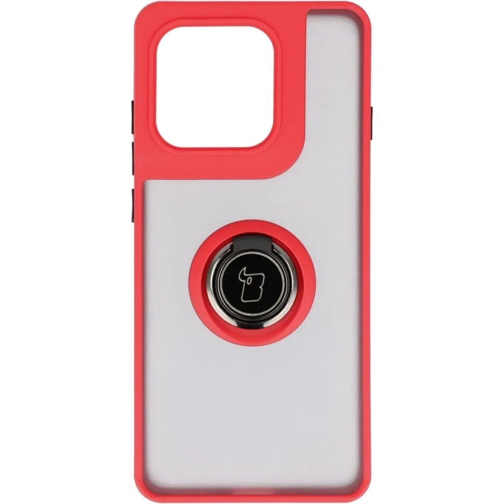 Etui z uchwytem na palec Bizon Case Hybrid Ring do Motorola Edge 60 Pro przydymione z czerwoną ramką