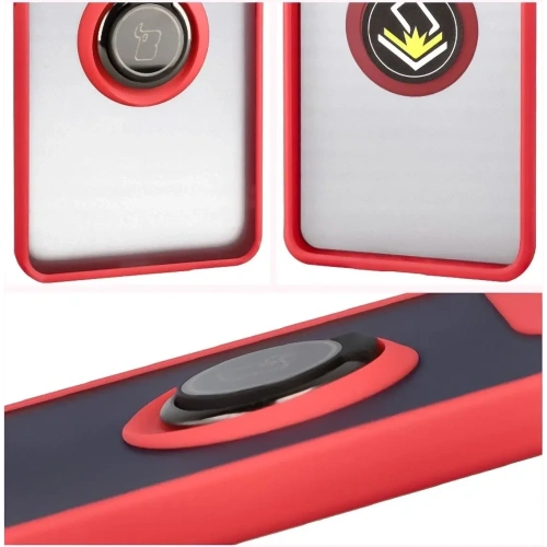Etui z uchwytem na palec Bizon Case Hybrid Ring do Motorola Edge 60 Pro przydymione z czerwoną ramką