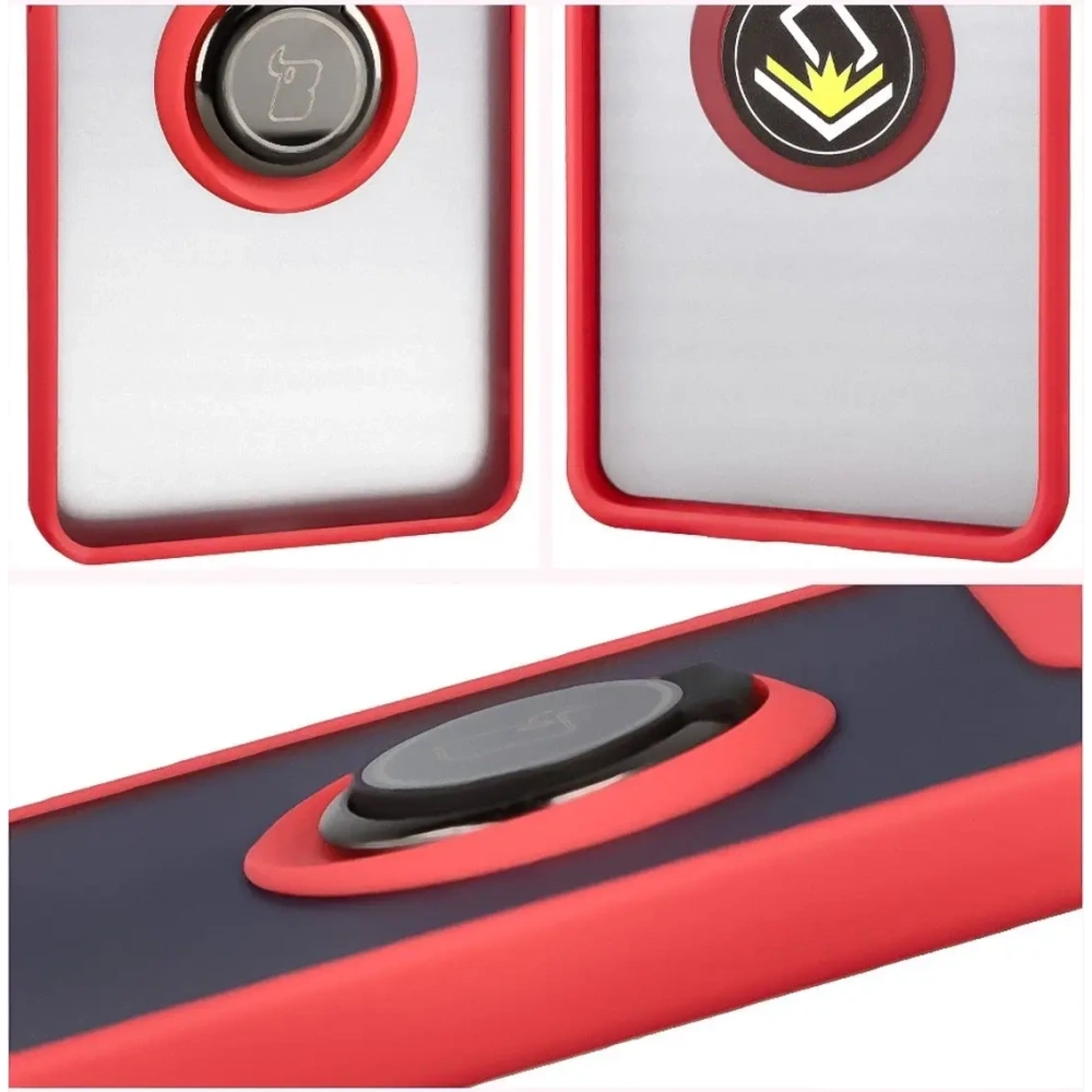 Etui z uchwytem na palec Bizon Case Hybrid Ring do Motorola Edge 60 Pro przydymione z czerwoną ramką