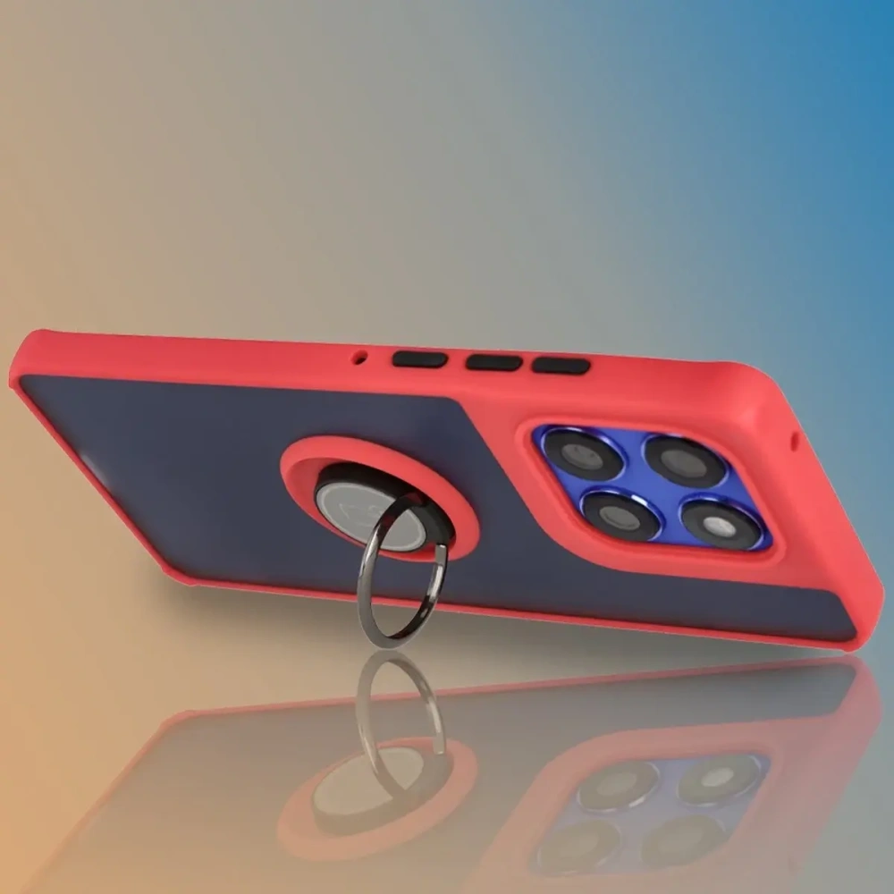 Etui z uchwytem na palec Bizon Case Hybrid Ring do Motorola Edge 60 Pro przydymione z czerwoną ramką