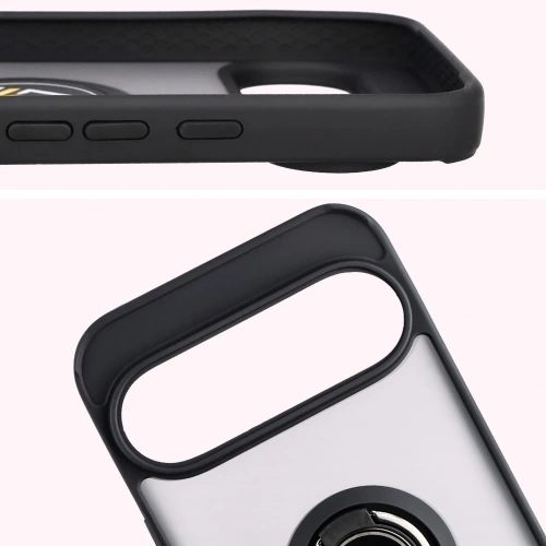 Etui z uchwytem na palec Bizon Case Hybrid Ring do Google Pixel 10 Pro XL przydymione z czarną ramką