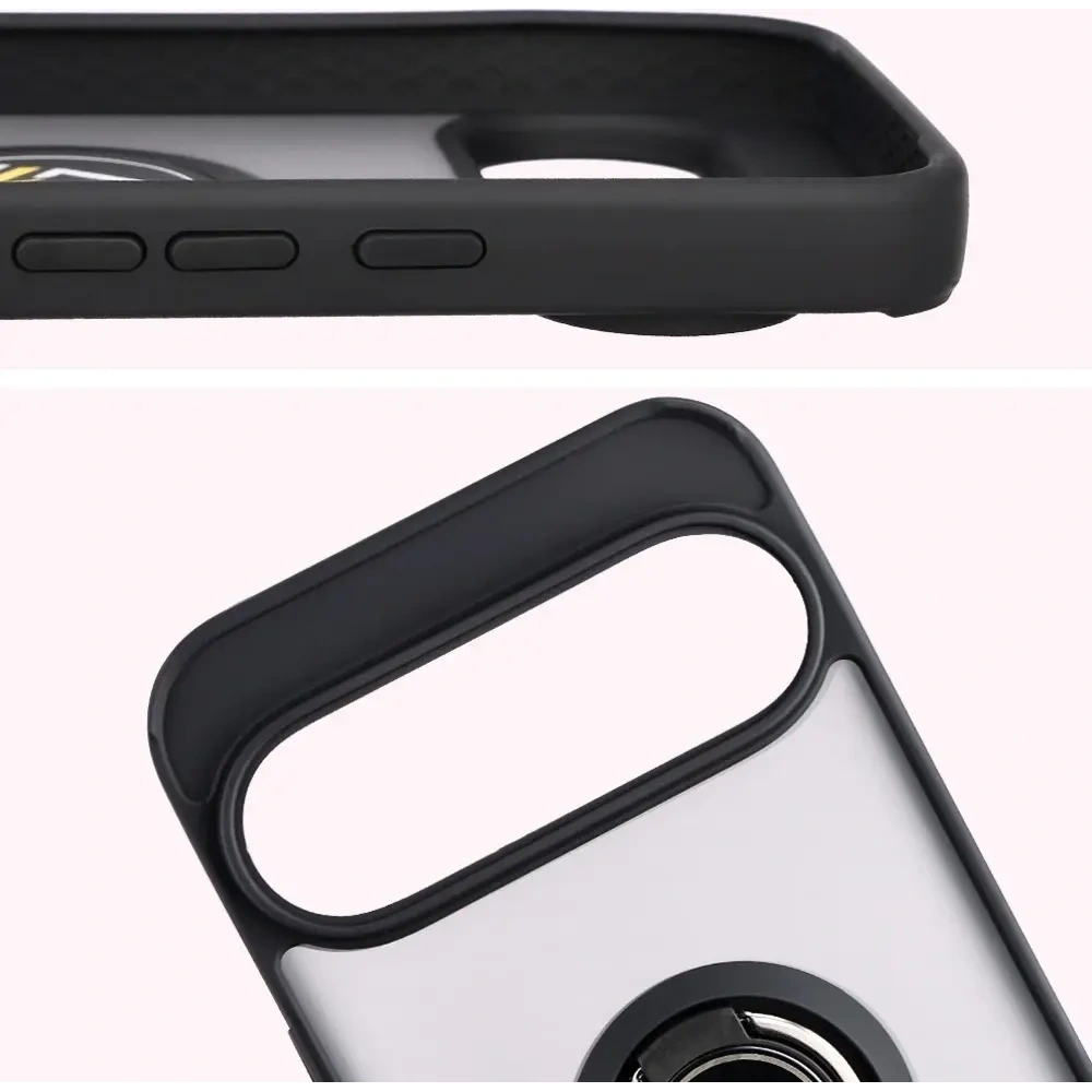 Etui z uchwytem na palec Bizon Case Hybrid Ring do Google Pixel 10 Pro XL przydymione z czarną ramką
