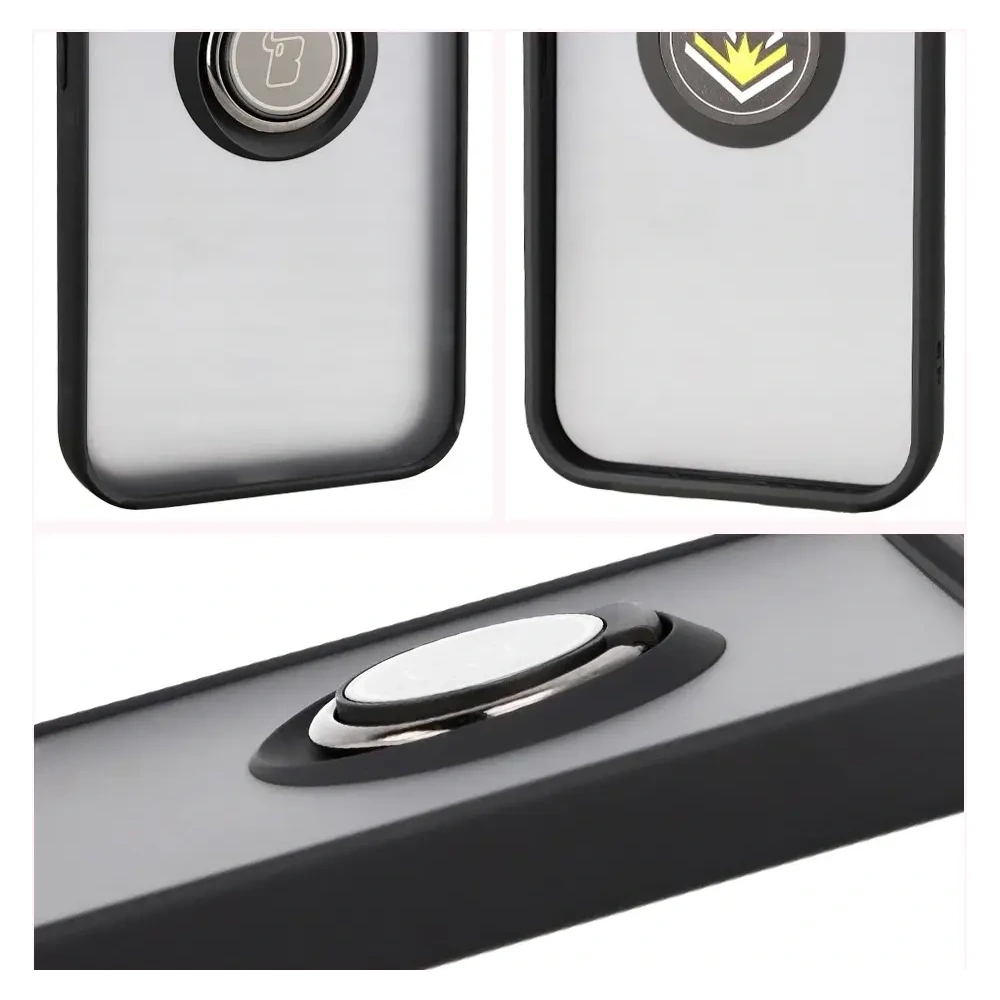 Etui z uchwytem na palec Bizon Case Hybrid Ring do Google Pixel 10 Pro XL przydymione z czarną ramką