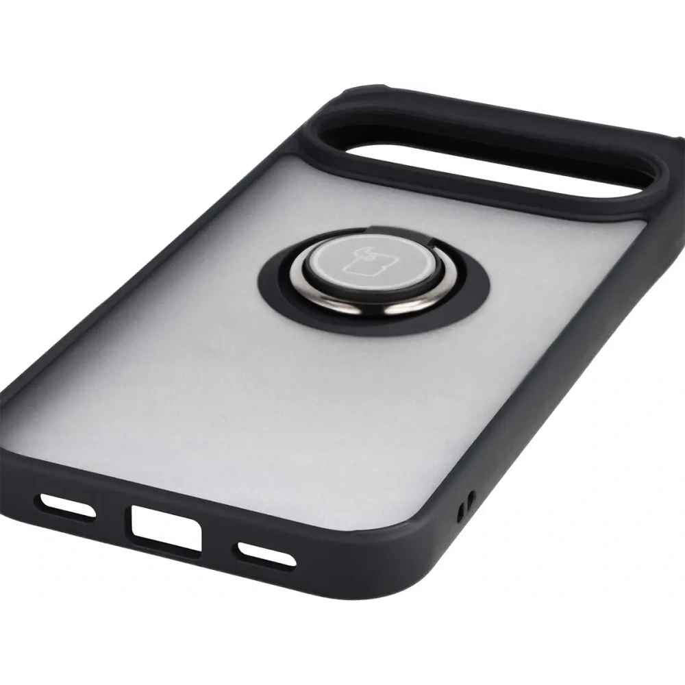 Etui z uchwytem na palec Bizon Case Hybrid Ring do Google Pixel 10 Pro XL przydymione z czarną ramką