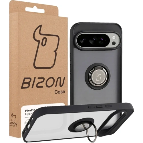 Etui z uchwytem na palec Bizon Case Hybrid Ring do Google Pixel 10 Pro XL przydymione z czarną ramką