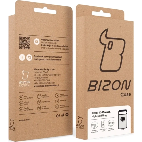 Etui z uchwytem na palec Bizon Case Hybrid Ring do Google Pixel 10 Pro XL przydymione z czarną ramką