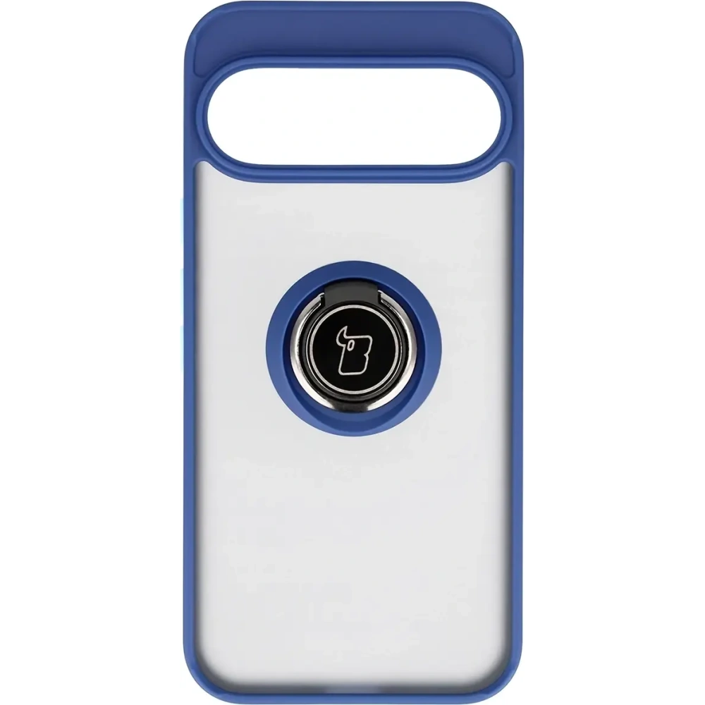 Etui z uchwytem na palec Bizon Case Hybrid Ring do Google Pixel 10 Pro XL przydymione z granatową ramką