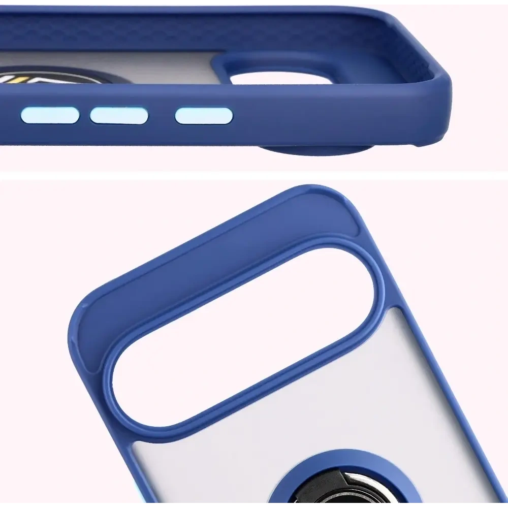 Etui z uchwytem na palec Bizon Case Hybrid Ring do Google Pixel 10 Pro XL przydymione z granatową ramką
