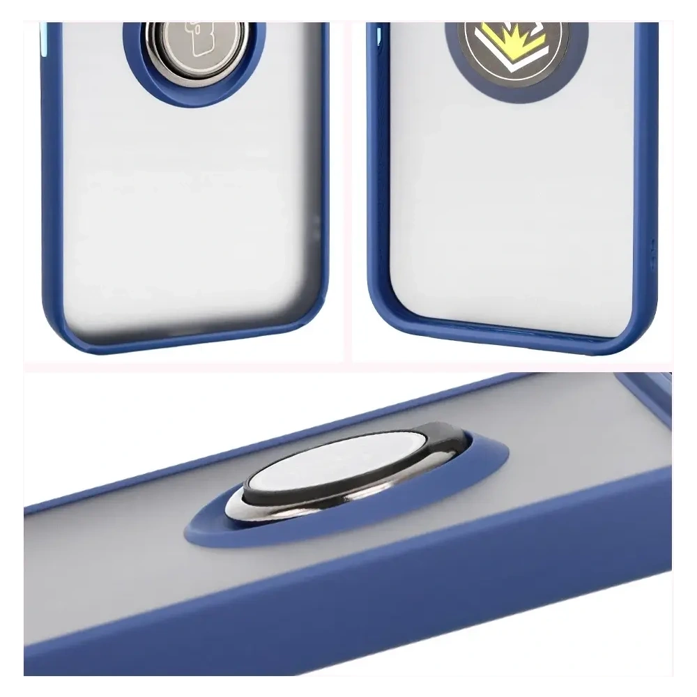 Etui z uchwytem na palec Bizon Case Hybrid Ring do Google Pixel 10 Pro XL przydymione z granatową ramką