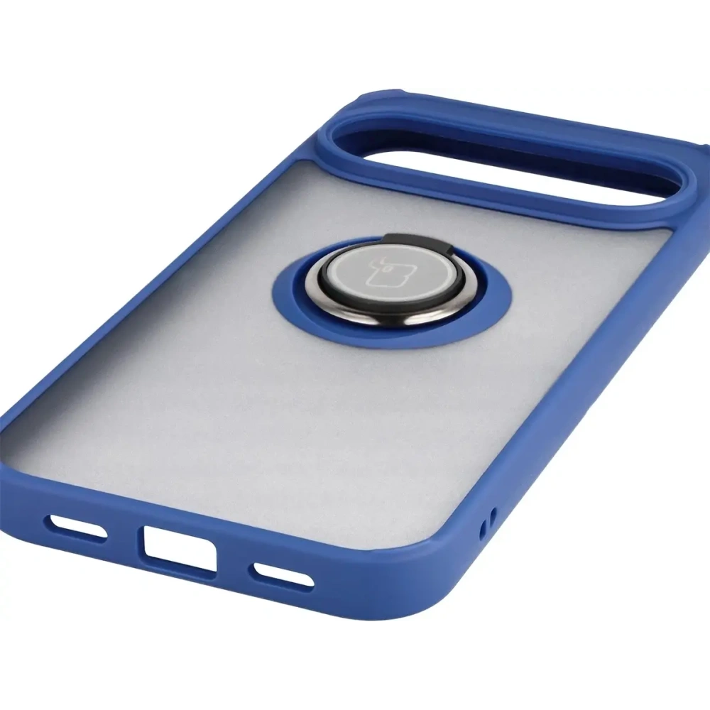 Etui z uchwytem na palec Bizon Case Hybrid Ring do Google Pixel 10 Pro XL przydymione z granatową ramką